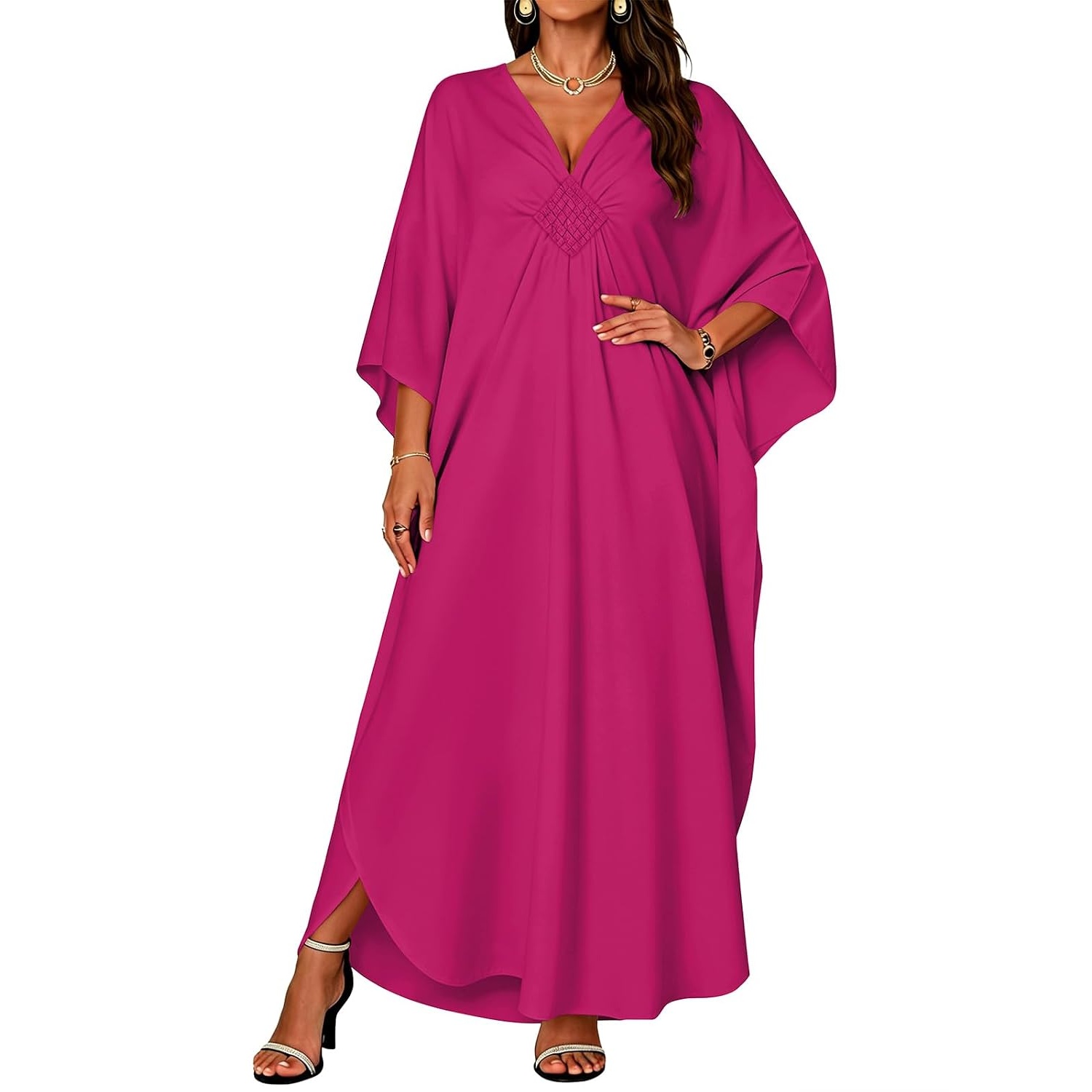 Flowy Smocked Front Kaftan Maxi Dress for Women