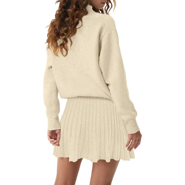 Women's Two Piece Outfits Turtleneck Long Sleeve Ribbed Knit Tops Pleated Mini Skirt 2026 Casual Sweater Sets
