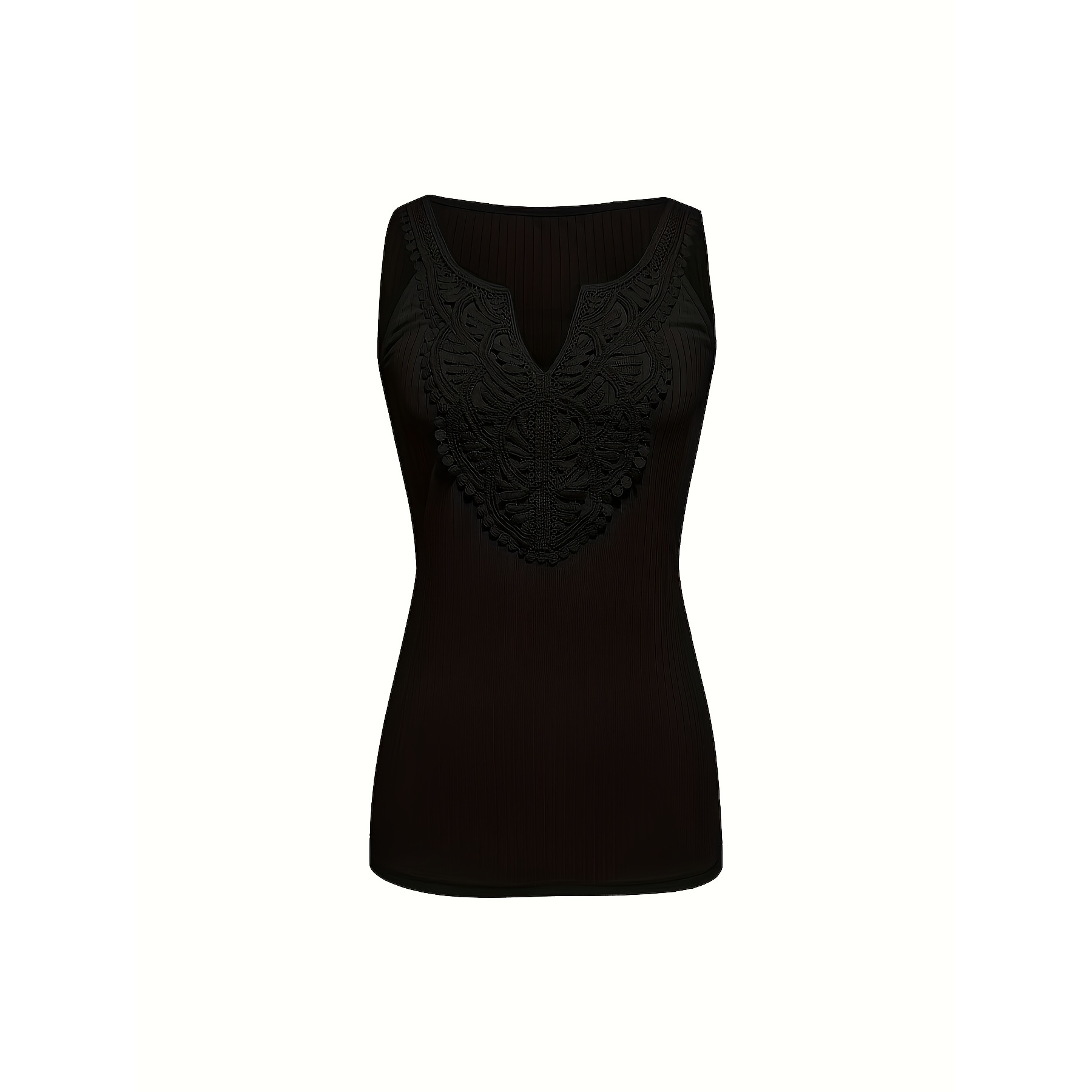 Ribbed Lace Detail Sleeveless Top For Women