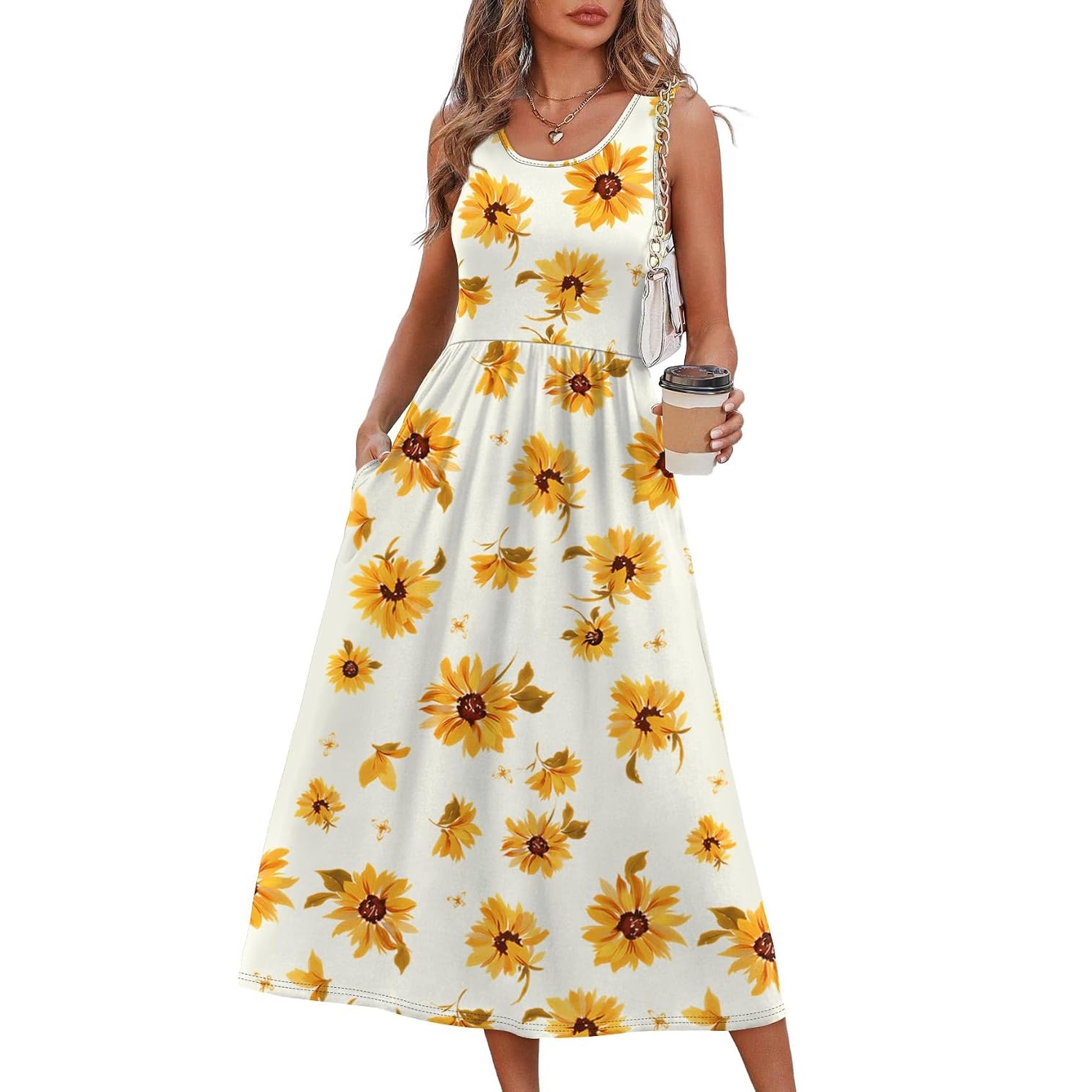Casual Midi Flowy Beach Dress With Pocket For Women