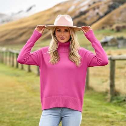 Oversized Chunky Knitted Sweater For Women With High Hem