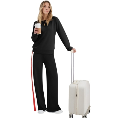 Two Piece Lounge Sweatsuit Set With Long Sleeve Top And Matching Pants For Women