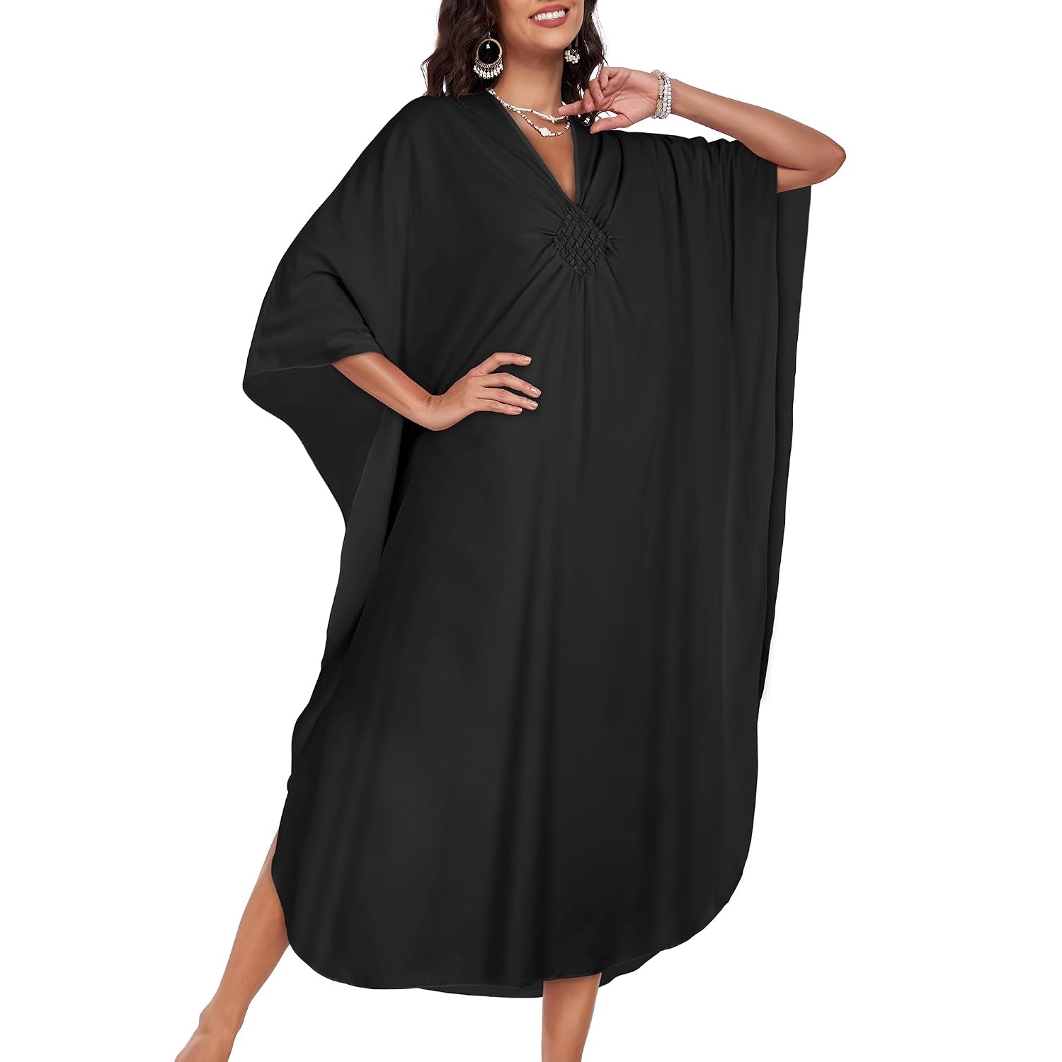 Flowy Smocked Front Kaftan Maxi Dress for Women