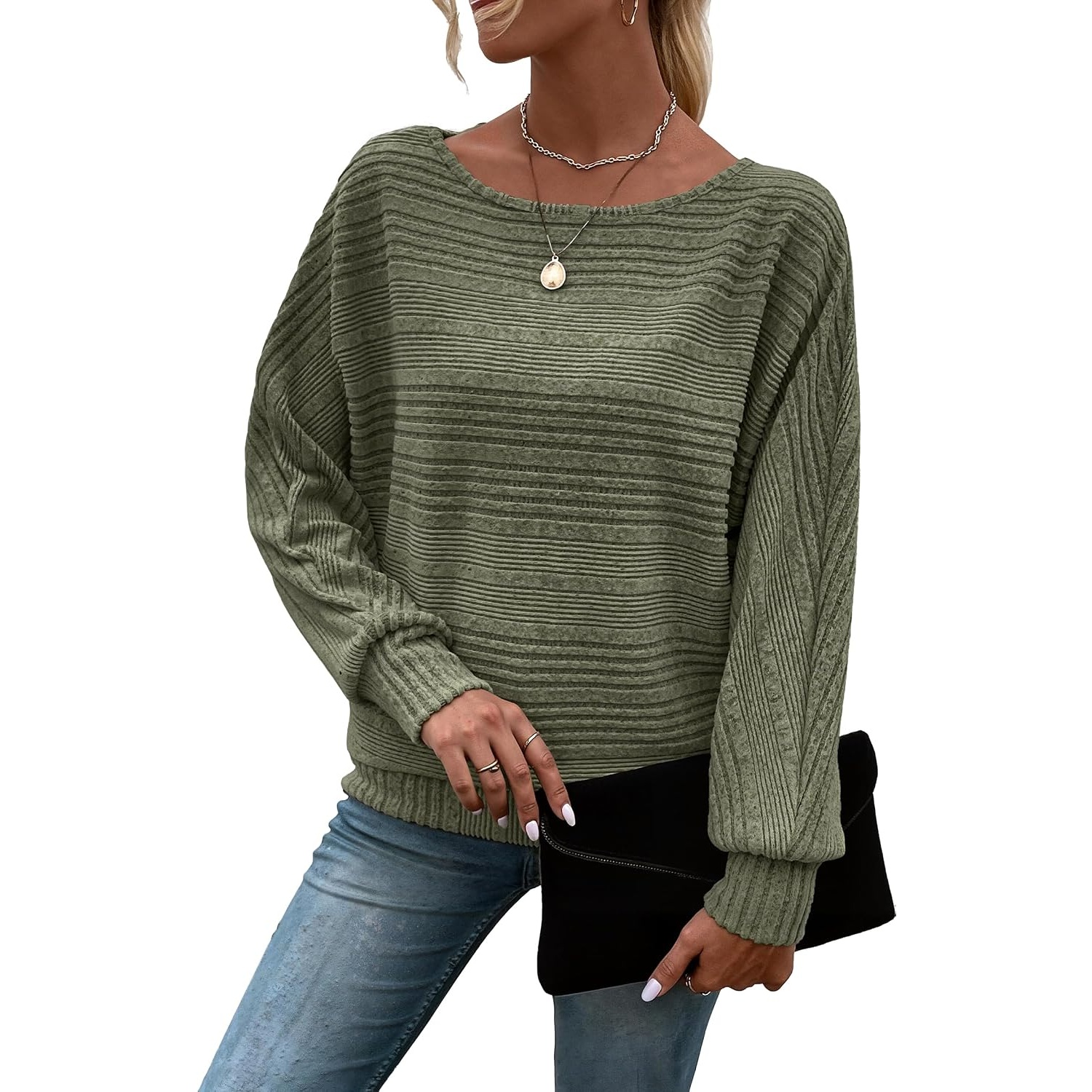 Textured Ribbed Knit Long Sleeve Top For Women