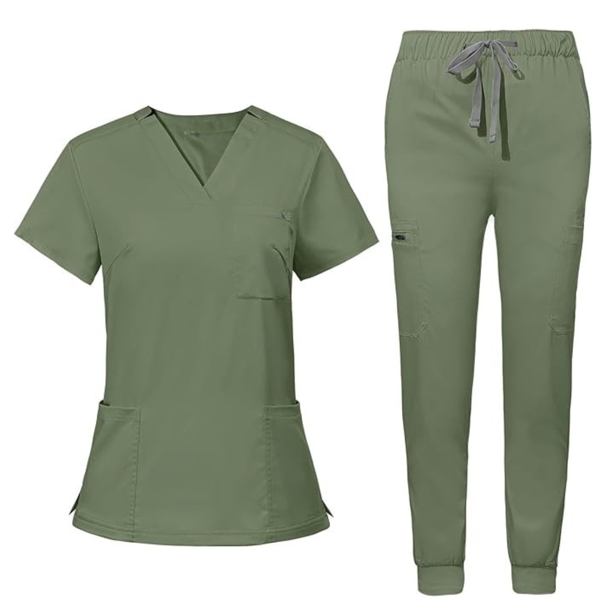 Women’s V Patterned Scrub Top And Jogger Pants Set