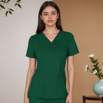 Women Scrubs Mock Wrap Top With 3 Pockets