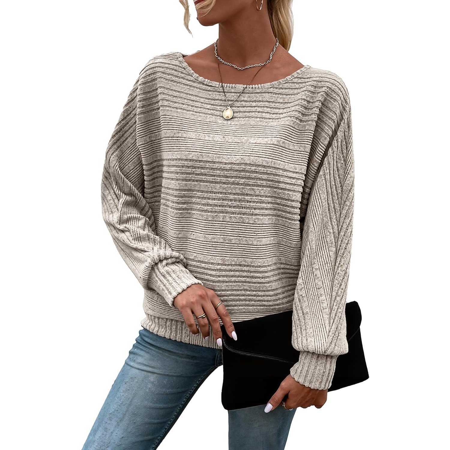Textured Ribbed Knit Long Sleeve Top For Women