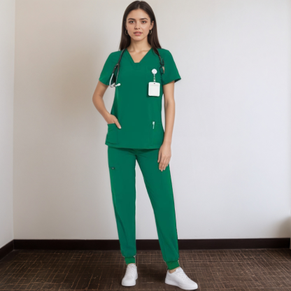Women V Neck Top And Cargo Pants Scrubs Set