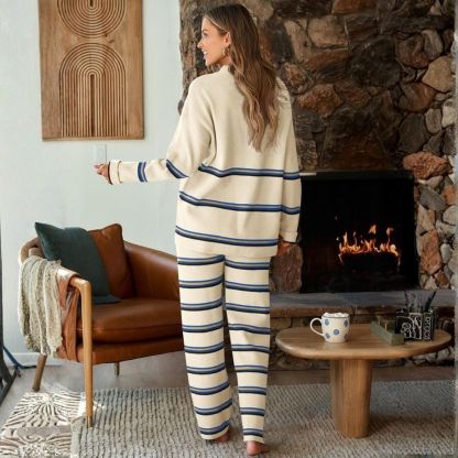 2 Piece Sets Lounge for Women Sweatsuits Striped Knit Sweater