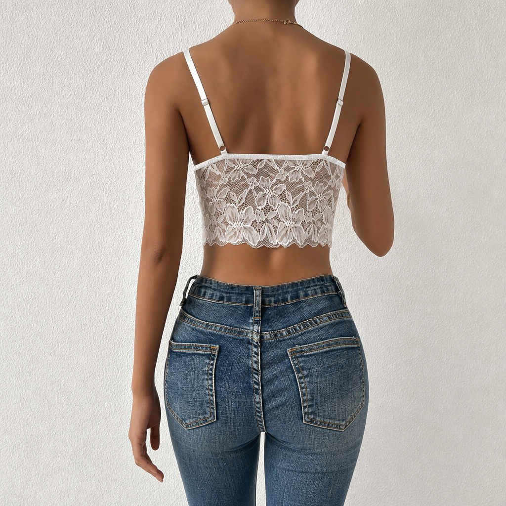 Lace Spaghetti Sheer Crop Tank Top For Women