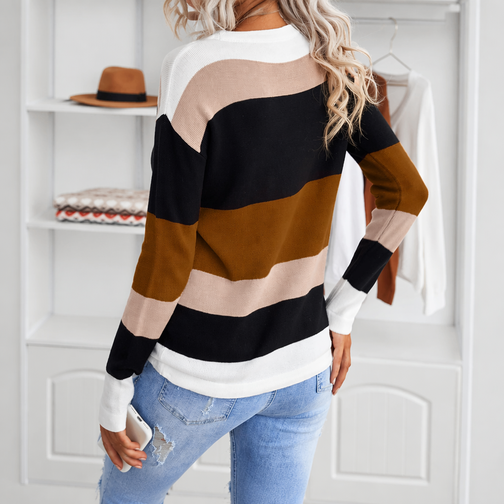 Striped Winter Fashion Outfits Sweaters With Drawstring For Women
