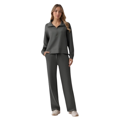 Two Piece Half Zip Sweatsuit With Loose Fit Outfit For Women