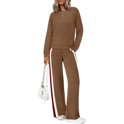 Two Piece Lounge Sweatsuit Set With Long Sleeve Top And Matching Pants For Women