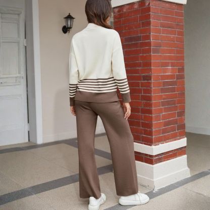 Women's Lounge Sets 2 Piece Outfits Knitted Pullover Sweater Tops Wide Leg Pants Tracksuit