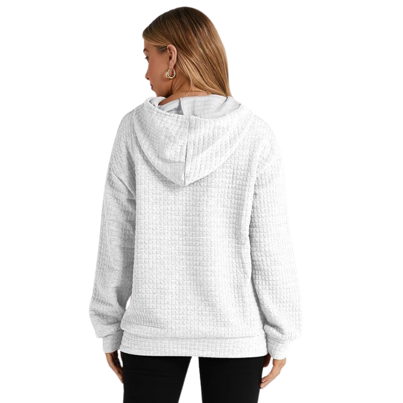 Womens Hoodies Casual Long Sleeve Drawstring Waffle Pullover Tops Loose Hooded Sweatshirt With Pocket