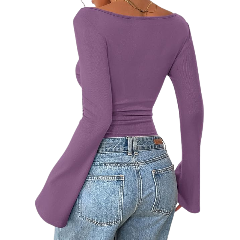 Womens Long Sleeve Shirts Tops Casual Boat Neck Bell Sleeve