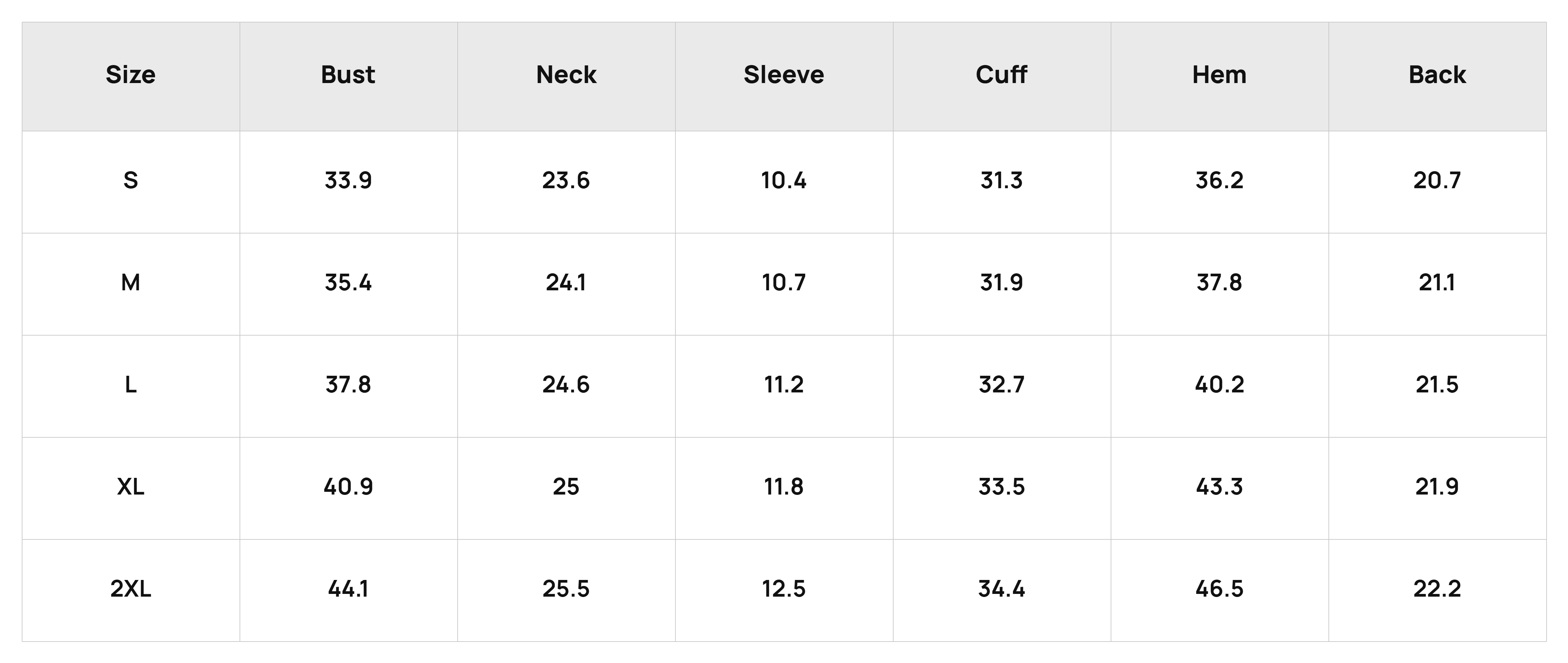 Size Chart