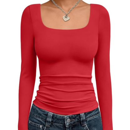Womens Long Sleeve Shirts Crop Tops Fall Fashion
