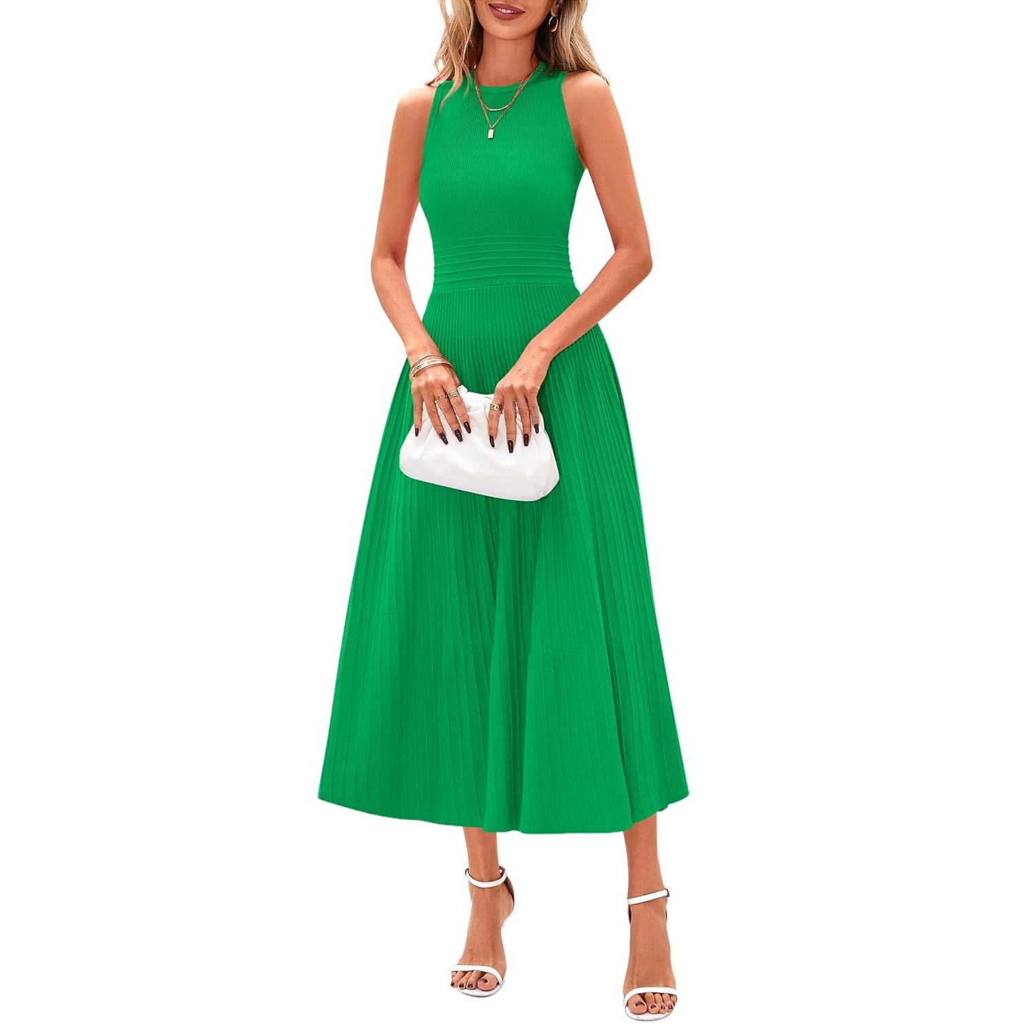 Casual Sleeveless Midi Dress With Pleated Design For Women