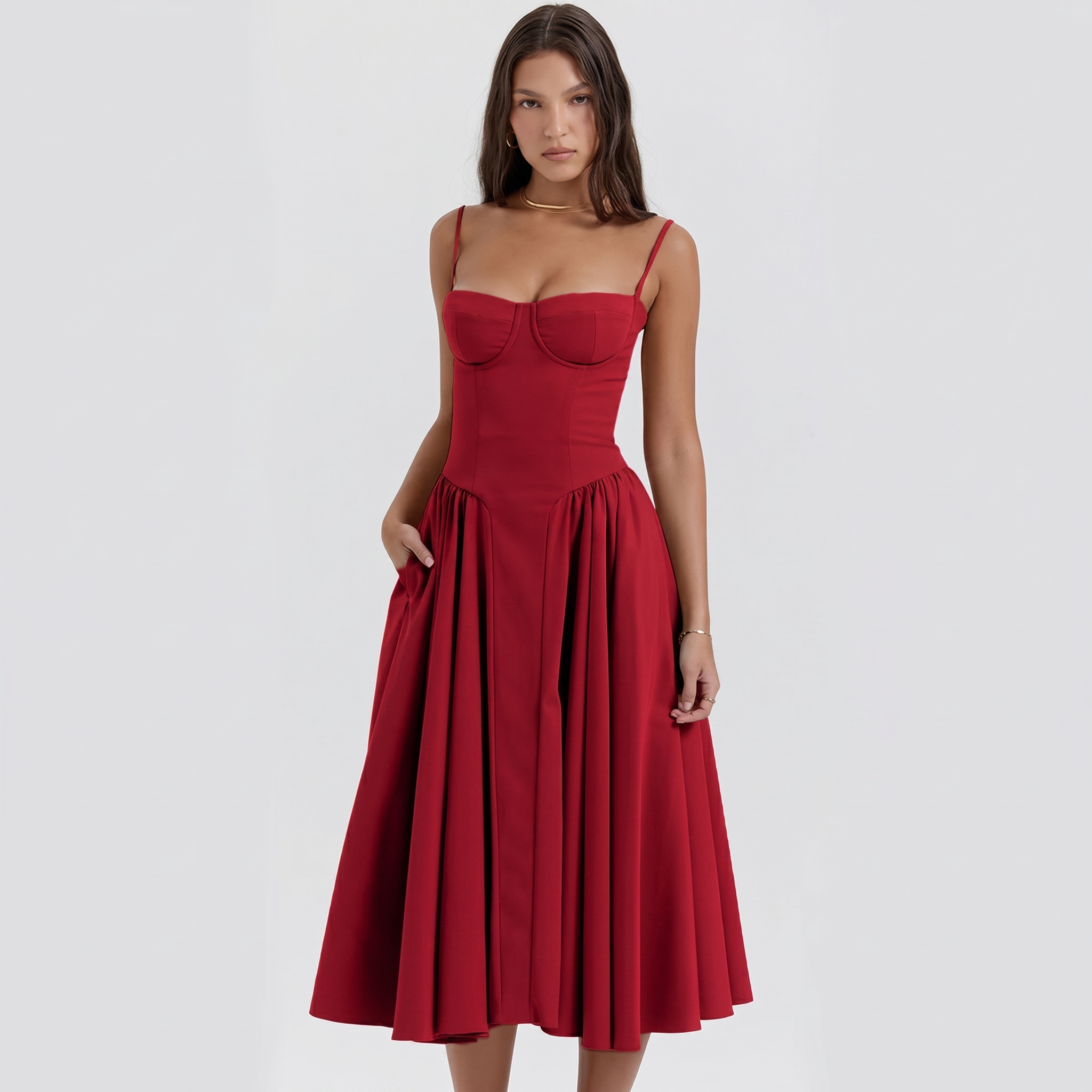 Structured Saturated Corset Silhouette Sling Dress