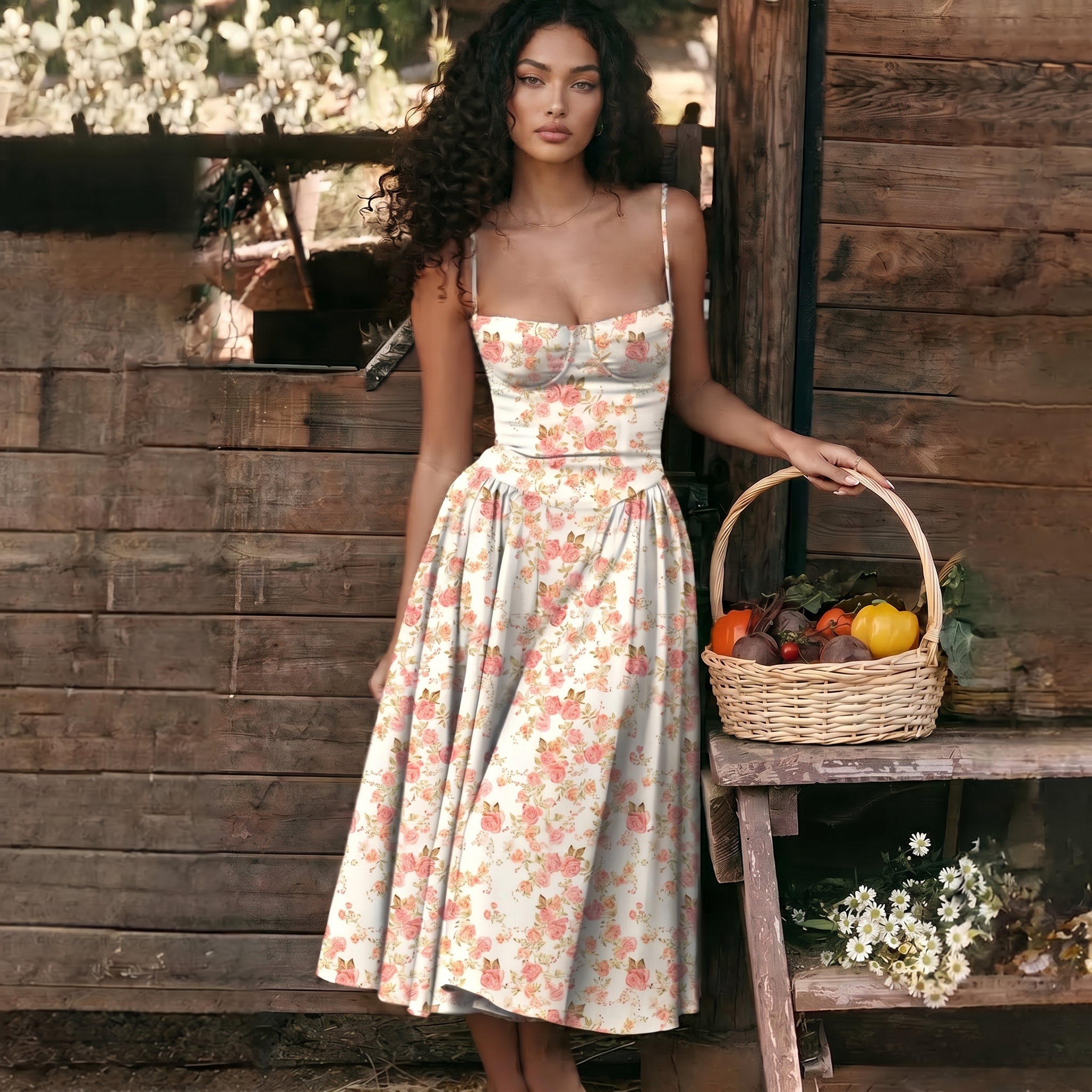 Structured Saturated Corset Silhouette Sling Dress