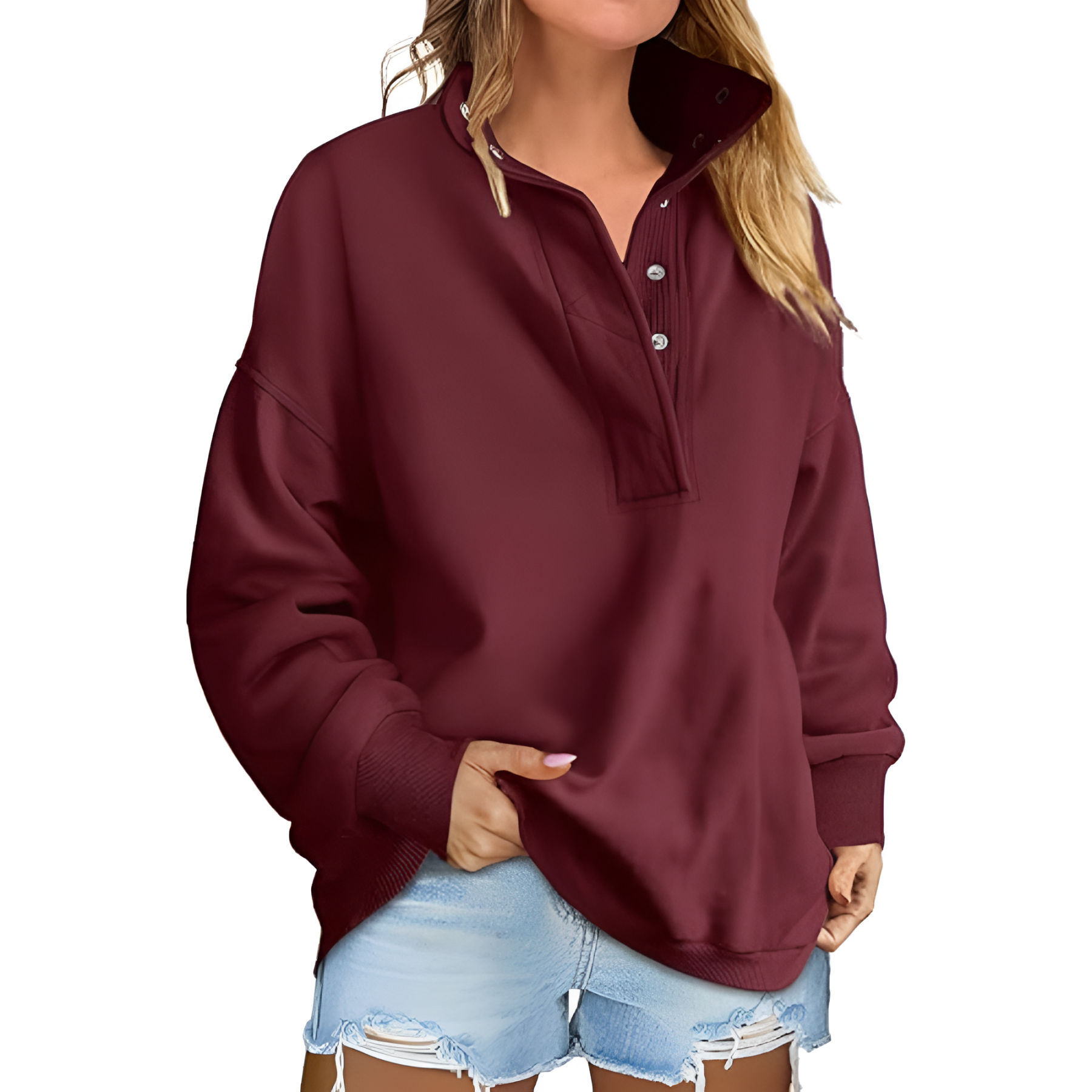 Casual Oversized Sweatshirt With Button Design For Women
