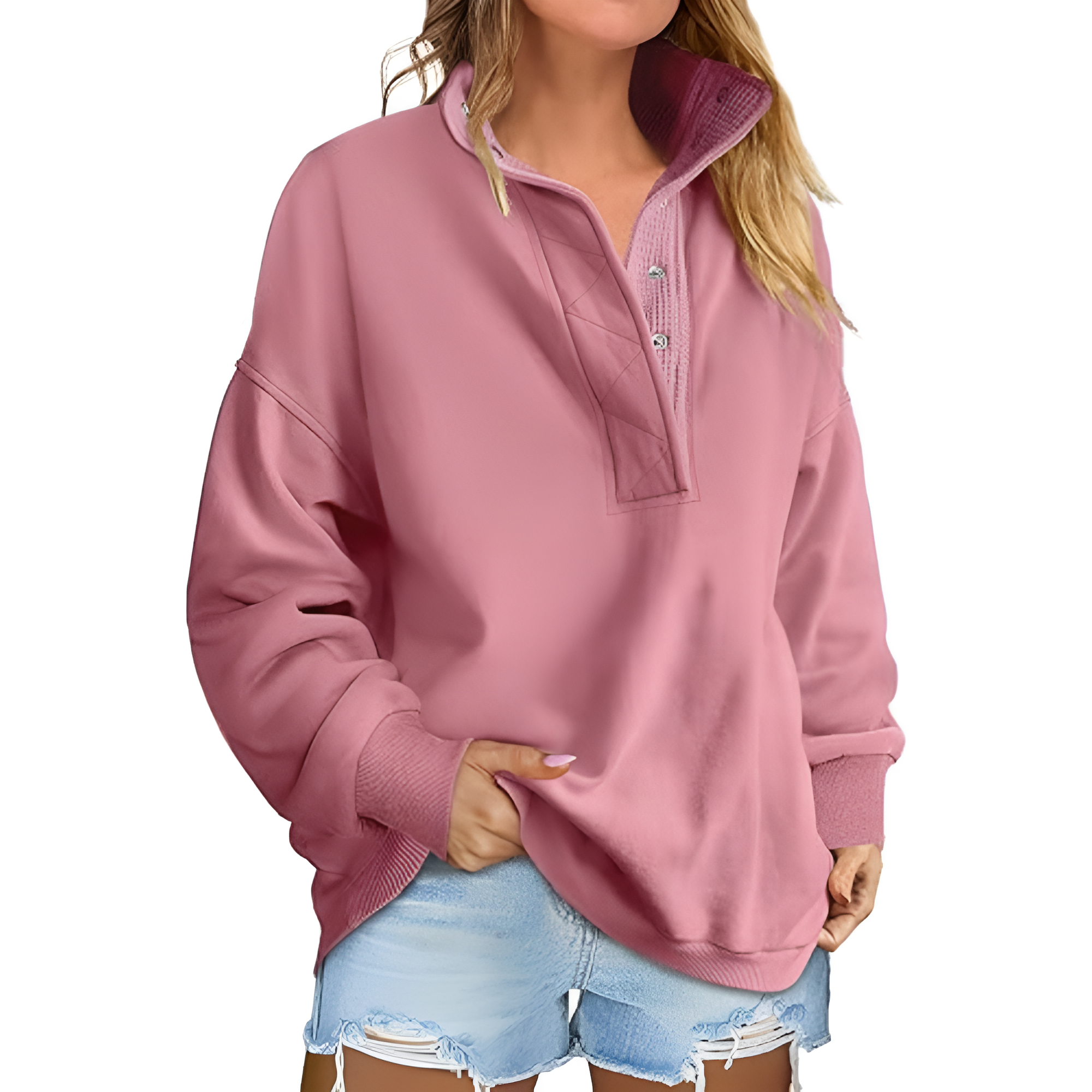 Casual Oversized Sweatshirt With Button Design For Women