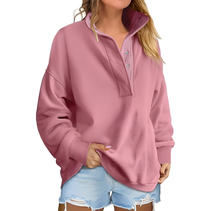 Casual Oversized Sweatshirt With Button Design For Women