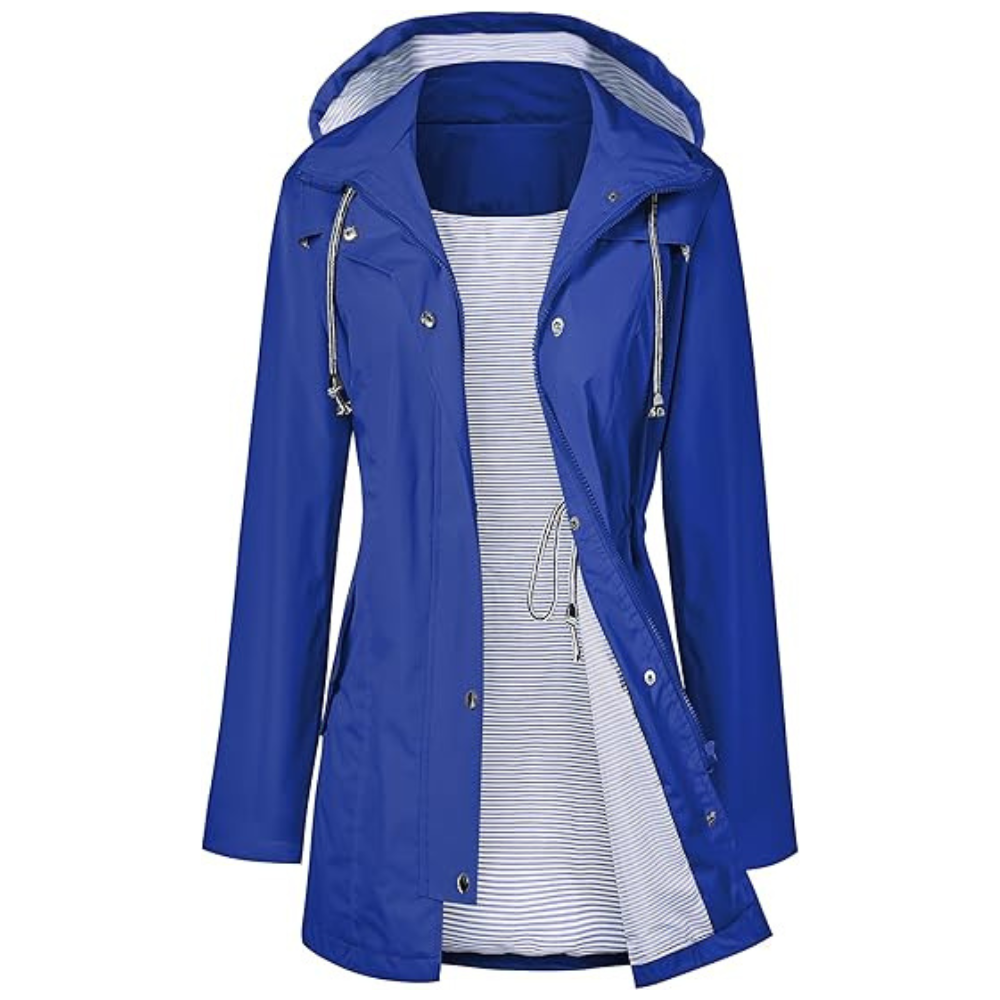 Waterproof Hooded Raincoat Women Lightweight Long Trench Jacket