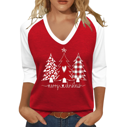 Christmas Graphic T Shirt With Three By Forth Sleeves For Women