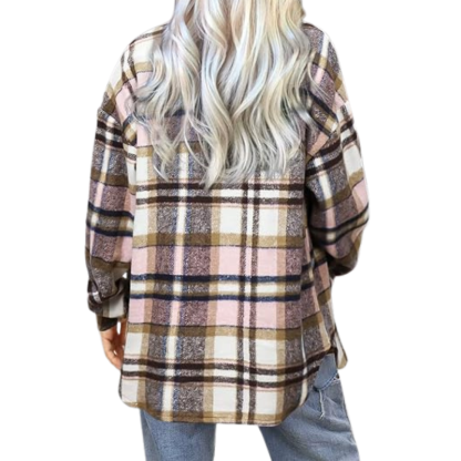 Women’s Plaid Flannel Shacket – Cozy Long Sleeve Button Down Shirt Jacket with Pockets for Fall
