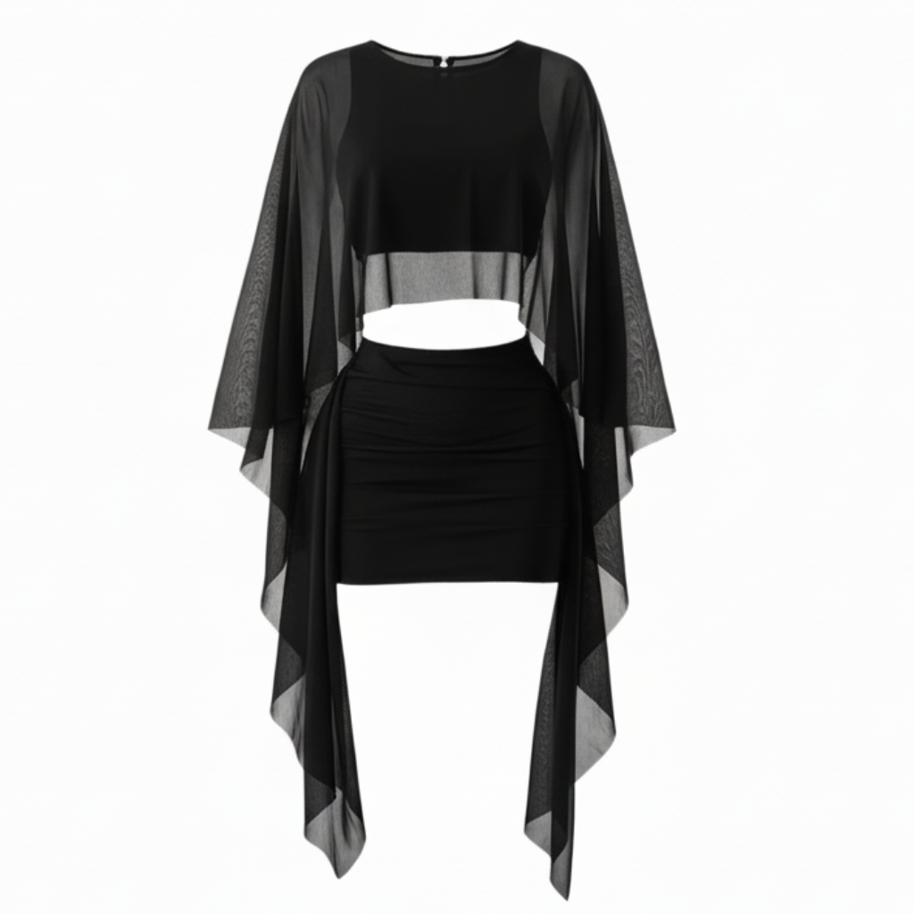 Elegant Mesh Cape Mini Outfit