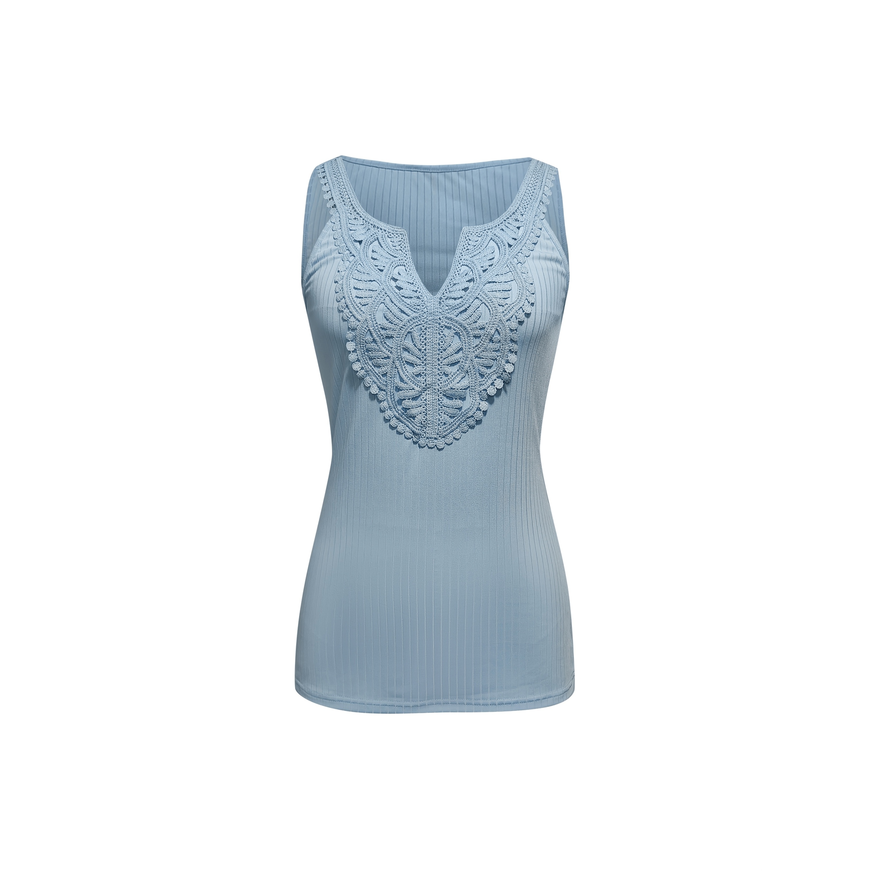 Ribbed Lace Detail Sleeveless Top For Women