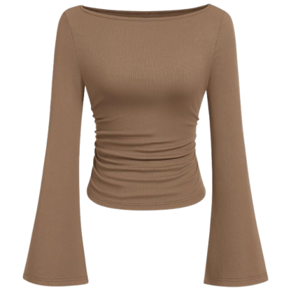 Womens Long Sleeve Shirts Tops Casual Boat Neck Bell Sleeve