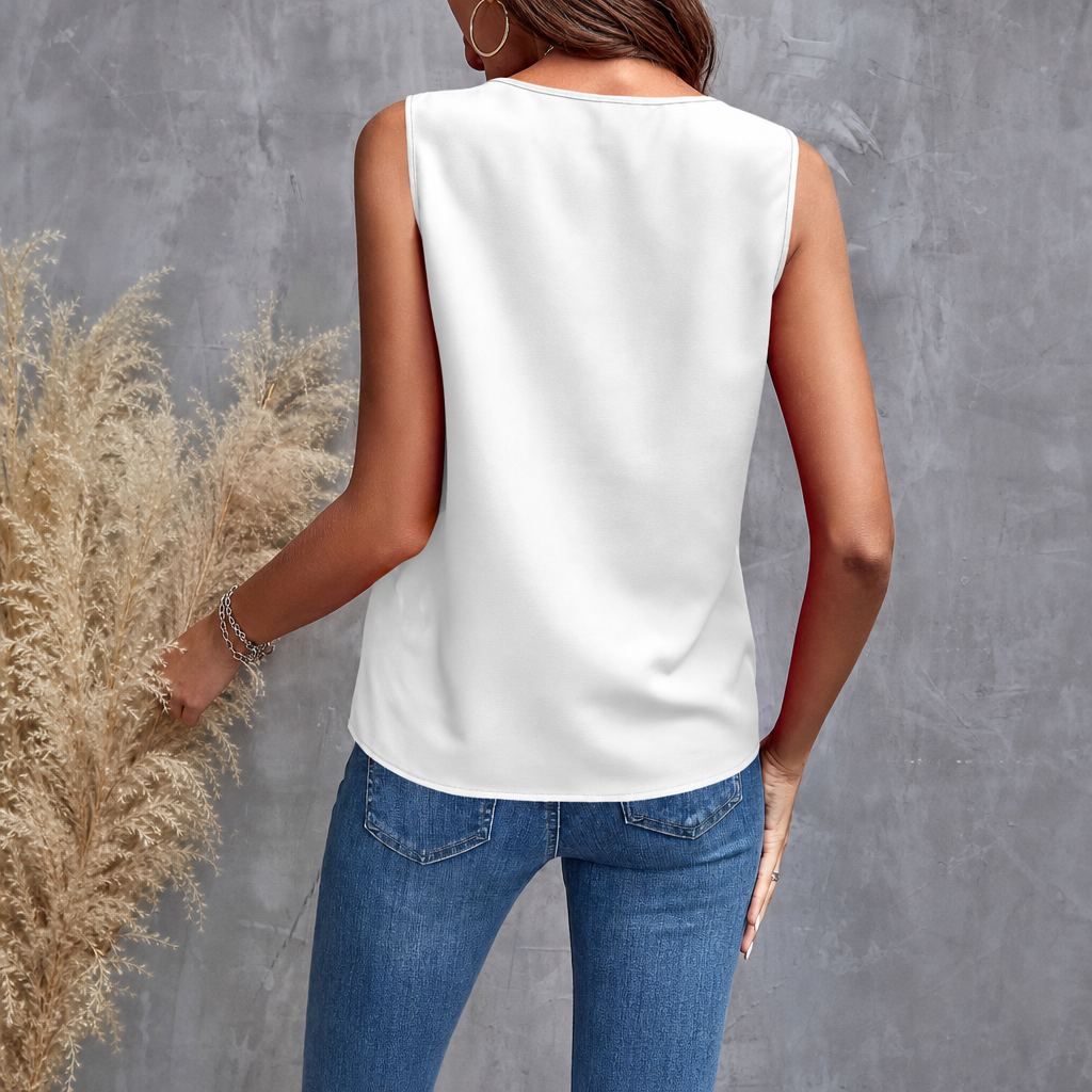 Sleeveless Solid Ruffled Blouse For Women