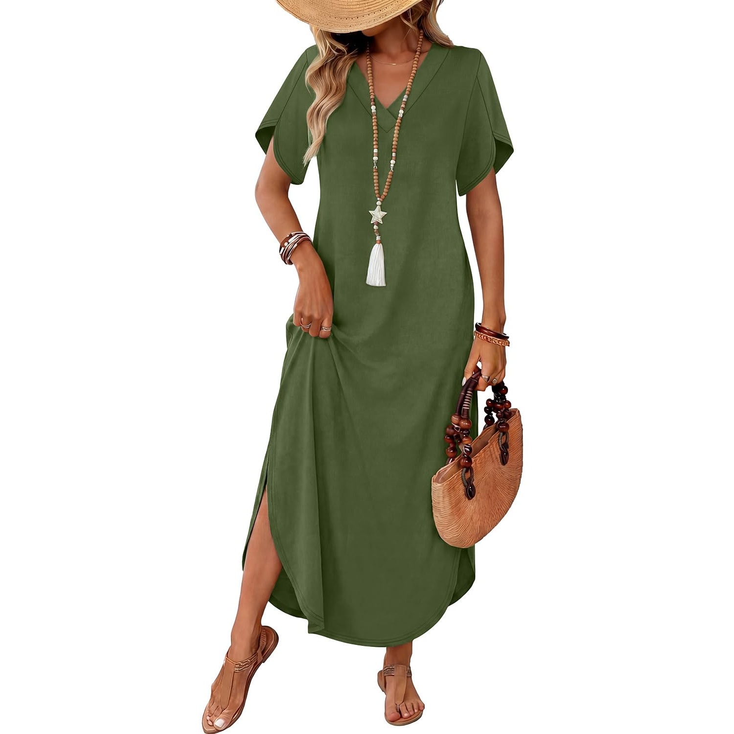 Summer Sundress Casual Short Sleeve Maxi Dress For Women