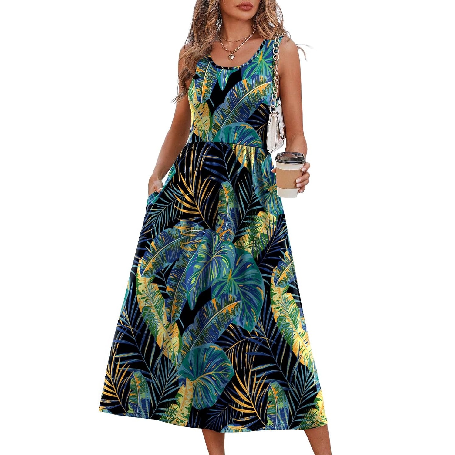 Casual Midi Flowy Beach Dress With Pocket For Women