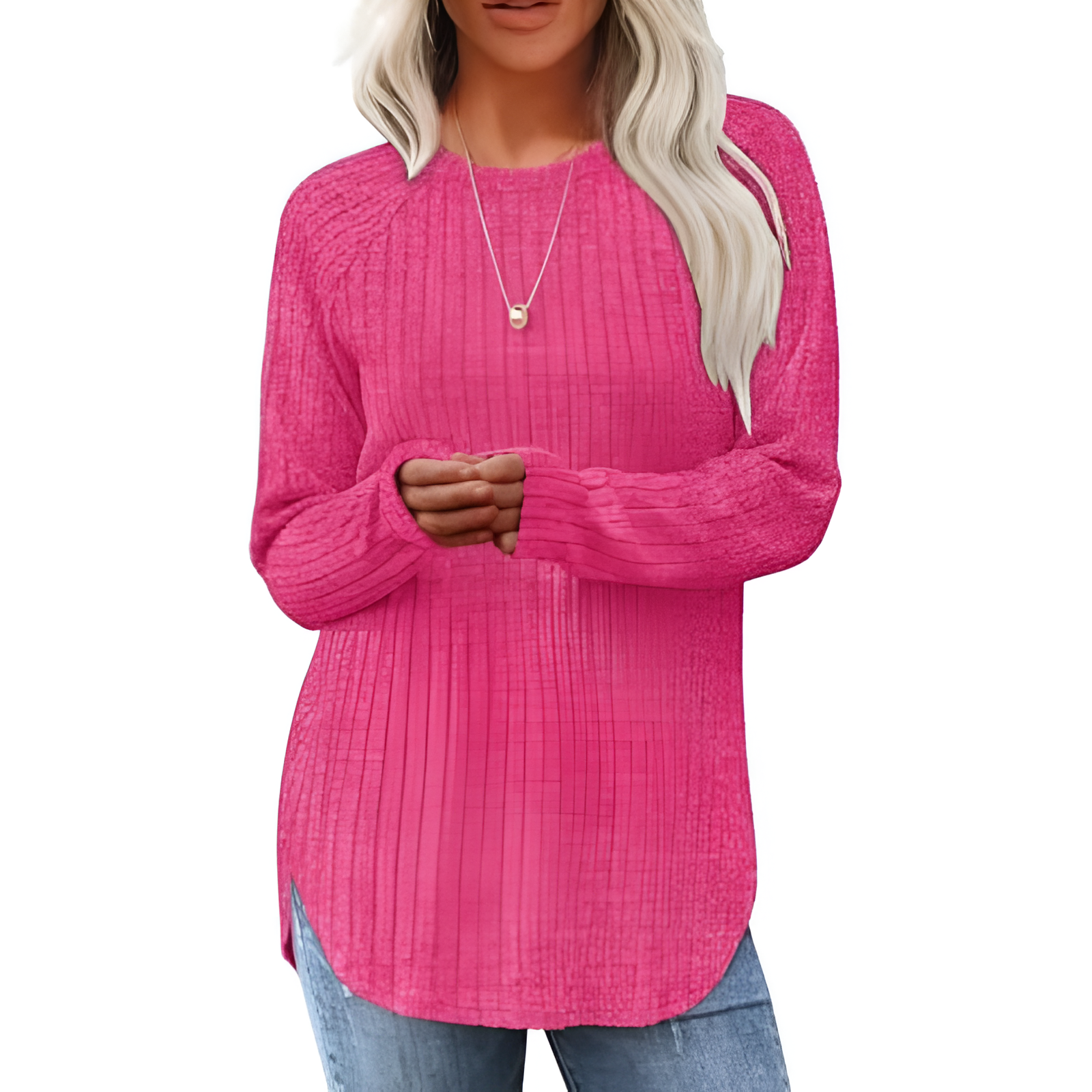 Long Sleeve Tunic Top With Loose Fit And Curved Hem For Women