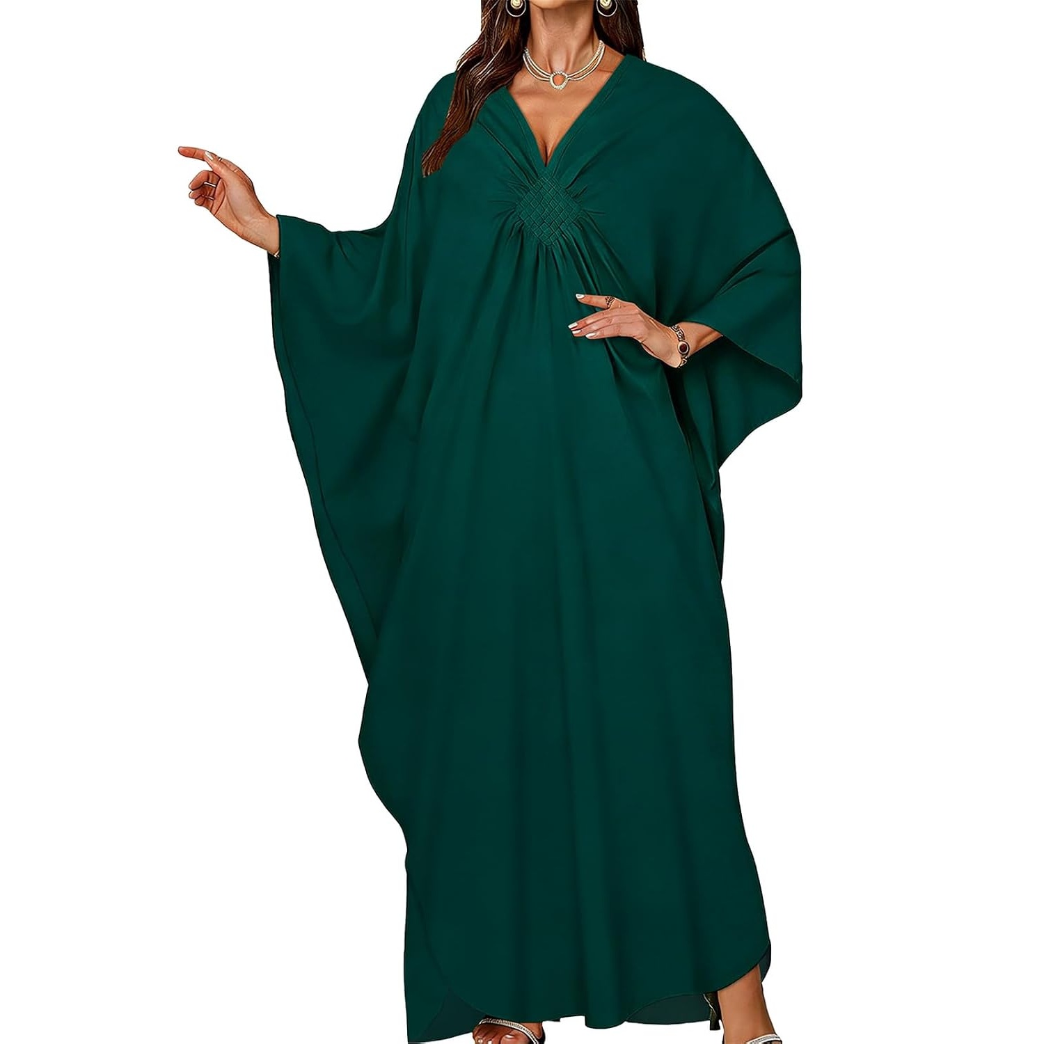 Flowy Smocked Front Kaftan Maxi Dress for Women