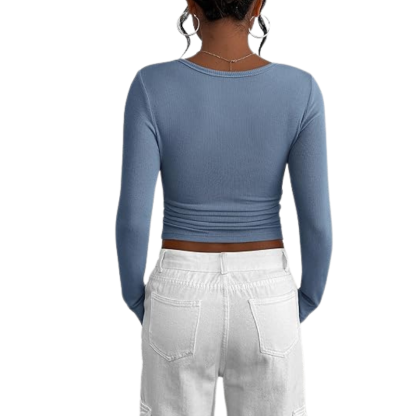 Women’s Long Sleeve Button Ribbed Knit Top | Slim Fit Basic Casual Blouse.