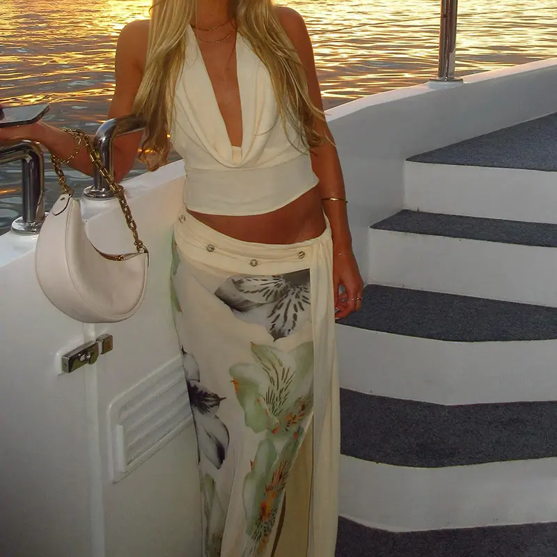 Floral Printed Tank Top And Long Skirt Set For Women