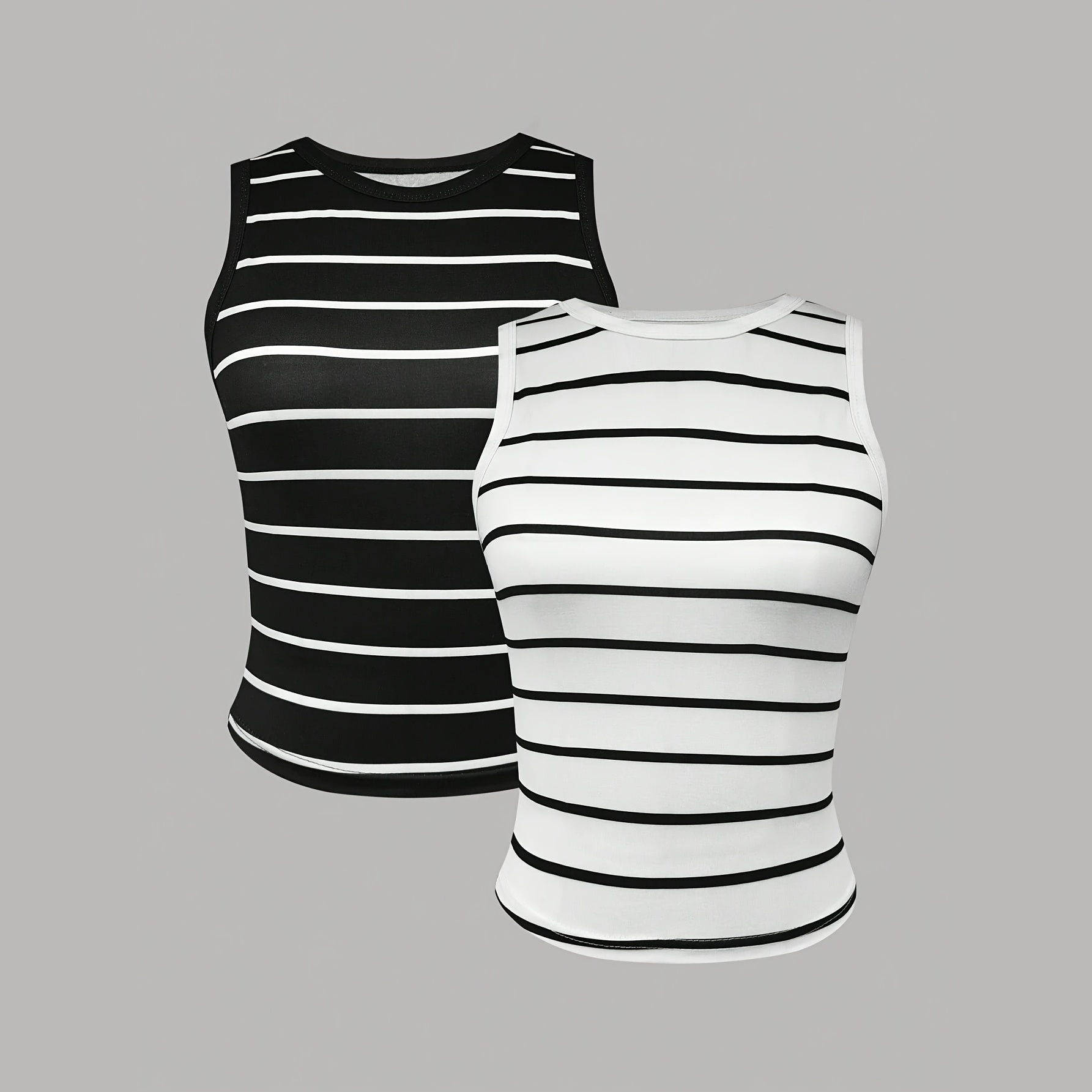 Pack Of 2 Casual Versatile Striped Vest Set For Women
