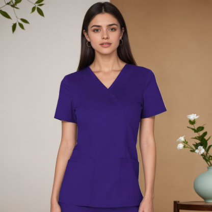 Women Scrubs Mock Wrap Top With 3 Pockets
