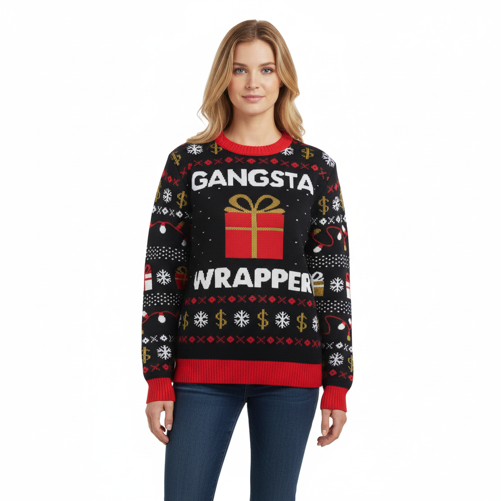 Funny Christmas Sweater Gangsta Wrapper Sweater