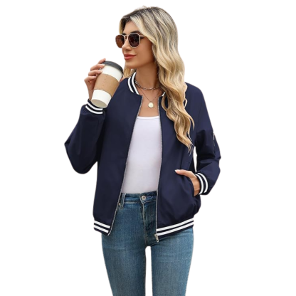 Women Casual Bomber Jacket Zip Up Windbreaker With Pockets