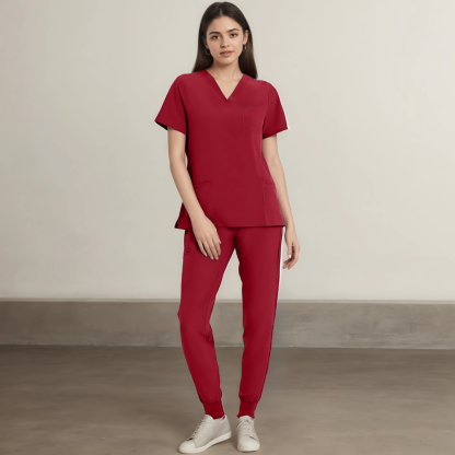 Stretchy V Designed Scrubs Top And Yoga Jogger Pants For Women