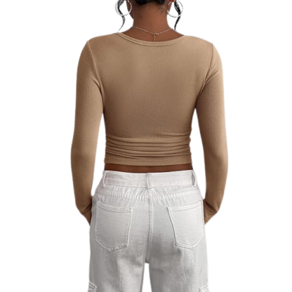 Women’s Long Sleeve Button Ribbed Knit Top | Slim Fit Basic Casual Blouse.