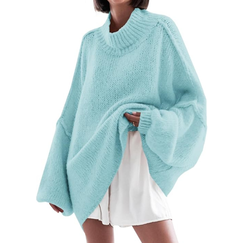 Womens Oversized Sweaters Mock Neck Batwing Long Sleeve