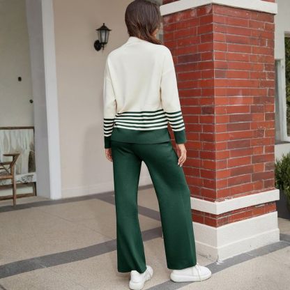 Women's Lounge Sets 2 Piece Outfits Knitted Pullover Sweater Tops Wide Leg Pants Tracksuit