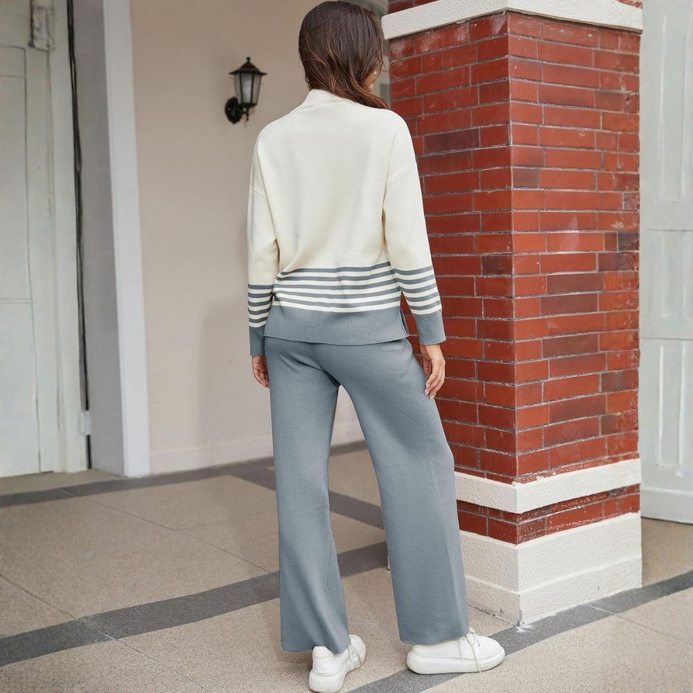 Women's Lounge Sets 2 Piece Outfits Knitted Pullover Sweater Tops Wide Leg Pants Tracksuit